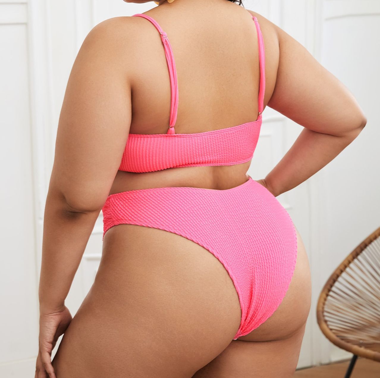 Ribbed Pink Bikini Set for Plus Size Beauties