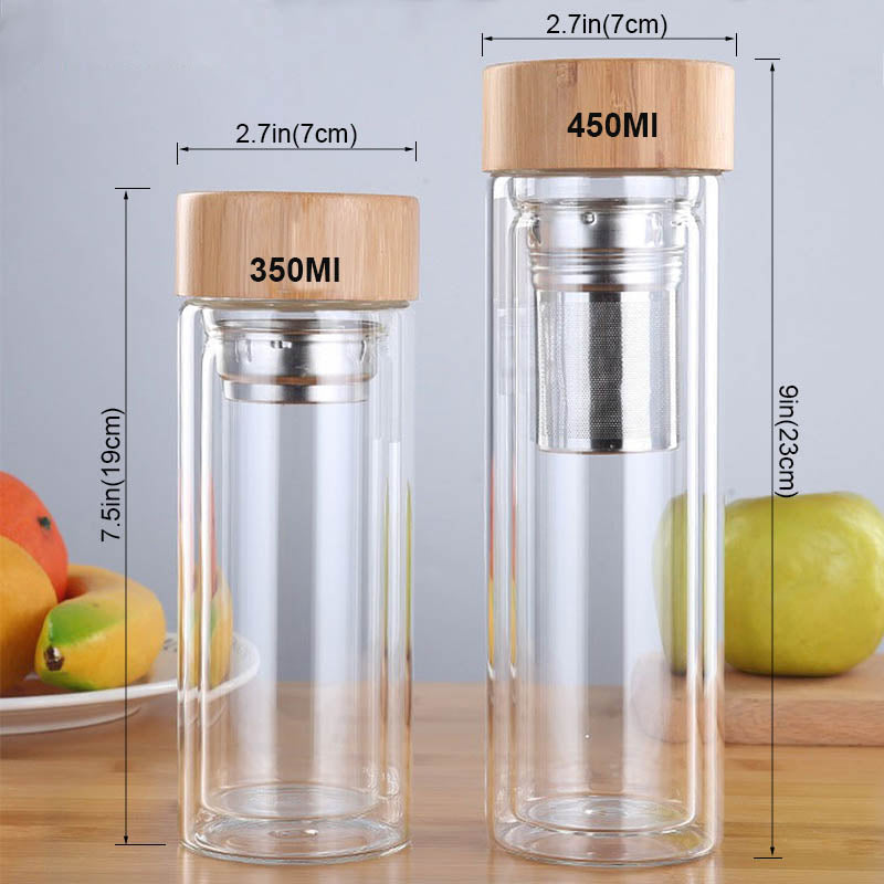 Tumbler 450Ml Glass Water Bottle Anti-scald Double Wall Tea Bottle With Infuser Filter Strainer Office Clear Drinking Bottle