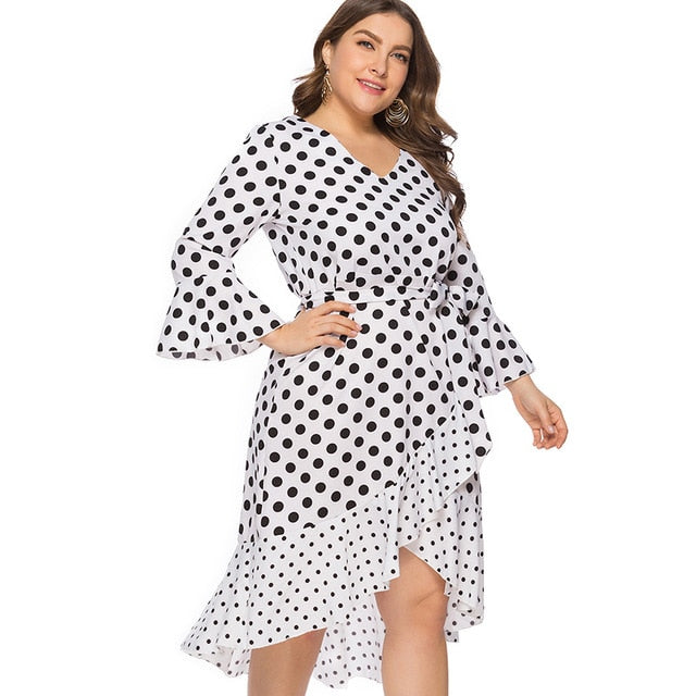 Summer new arrival Plus Size midi Dot dress 4XL 5XL 6XL woman fashion ladies bandage dress