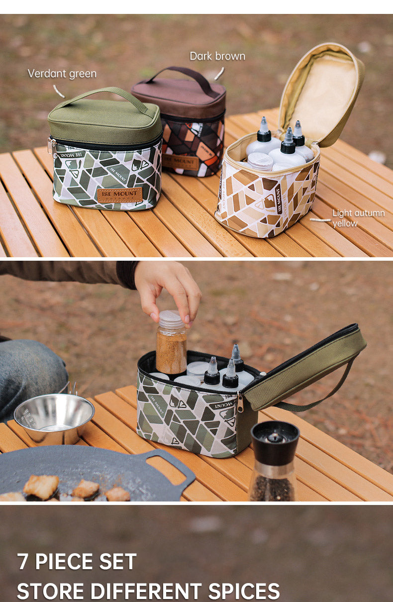 Outdoor seasoning storage bag 7-piece camping seasoning bottle storage bag seasoning can set portable makeup bag