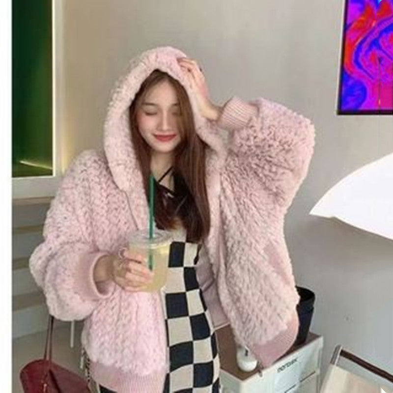 New Style Otter Rabbit Hair Woven Women's Cashmere Coat