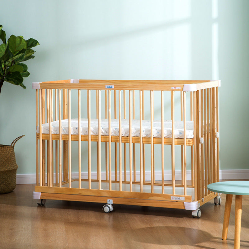 Japanese Style Solid Wood Newborn Crib Splicing Bed Pine With Guardrail