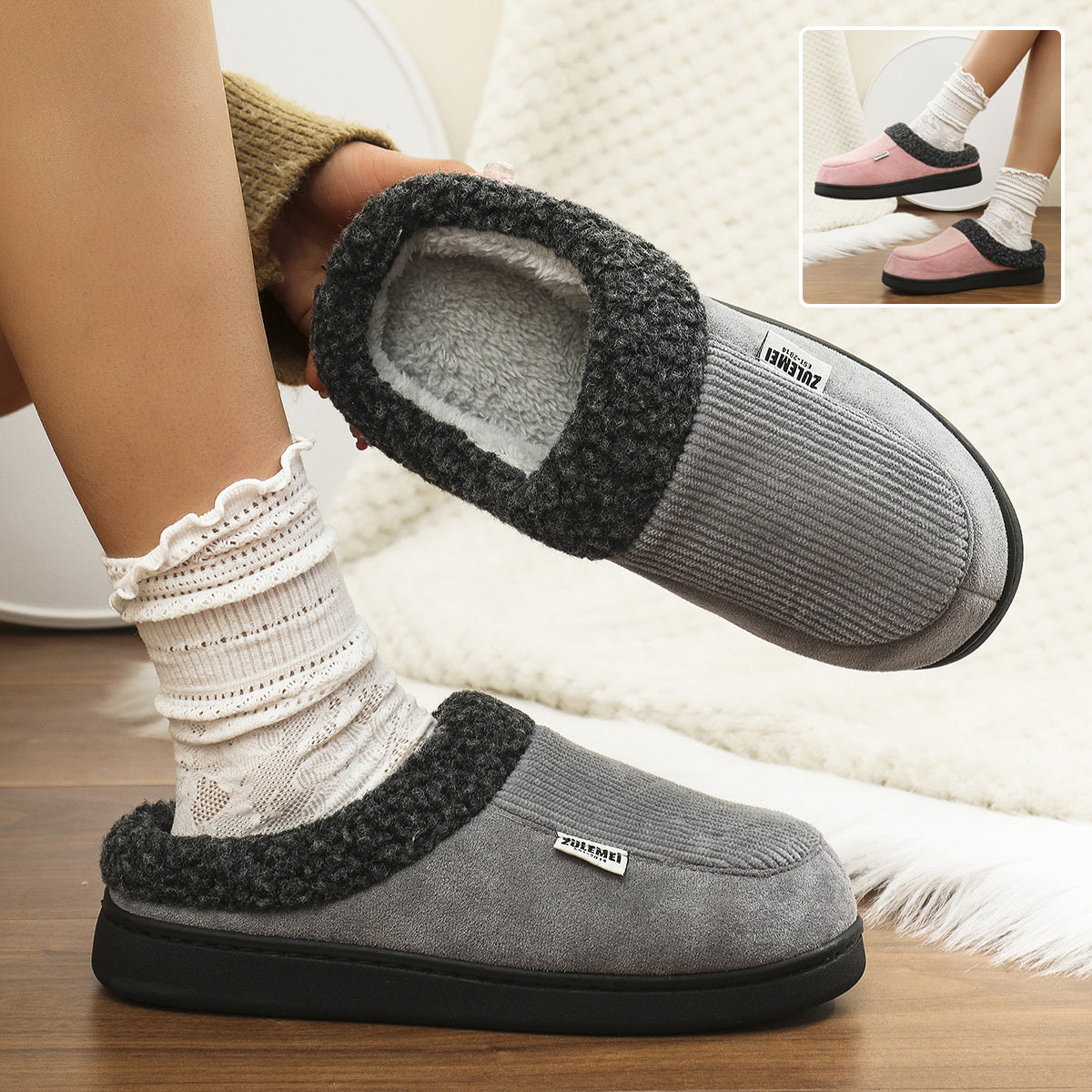 Solid Striped Cotton Slipper