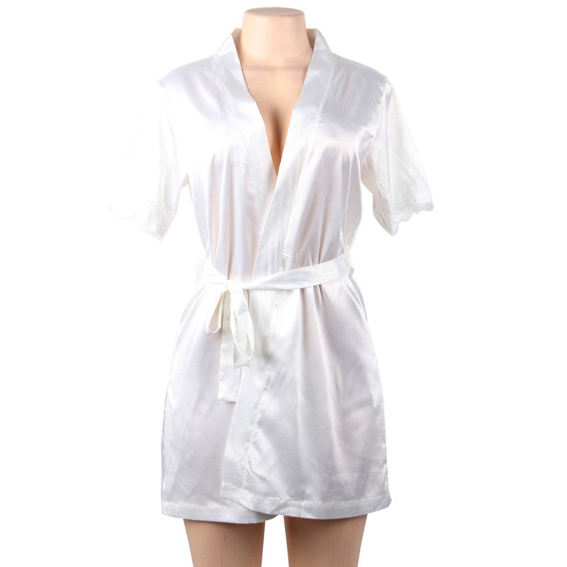 Plus Size Female Lingerie Bathrobes Summer Short Sleeve Babydoll Nightgown Lace Patchwork XL-5XL Sexy Robes Sleepwear