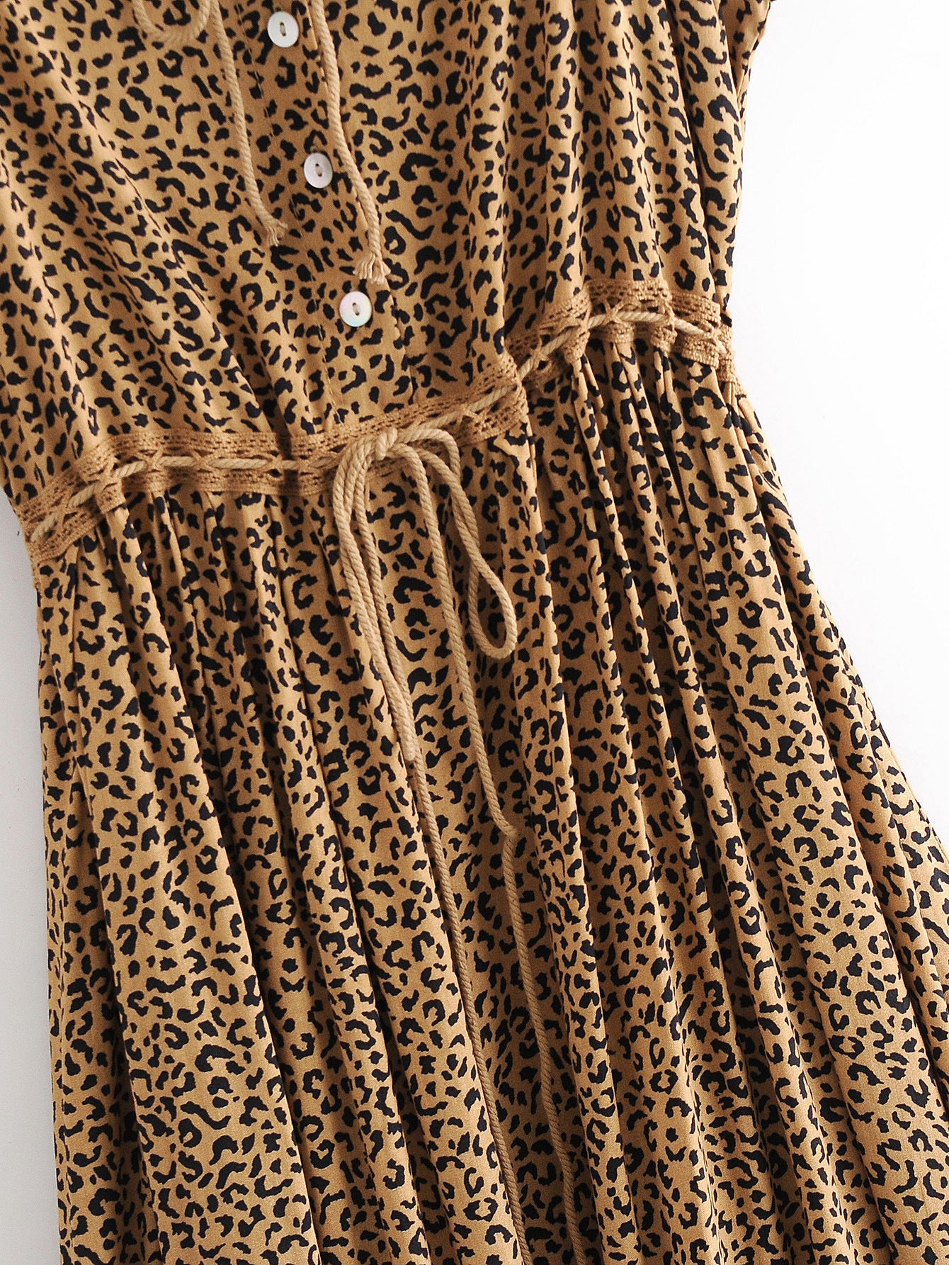 Leopard Print Strap Dress with Lace Trim