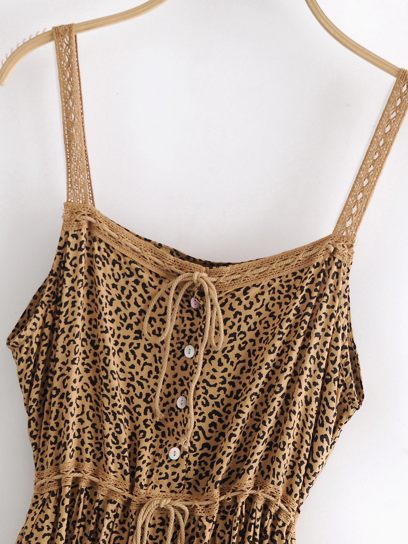 Leopard Print Strap Dress with Lace Trim