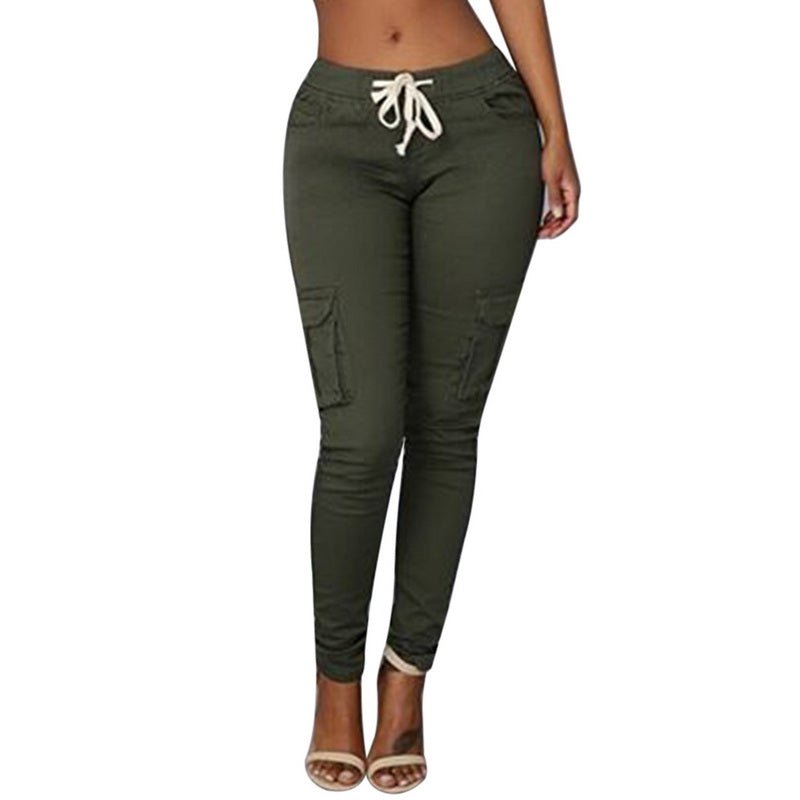 Plus Size Pants Women 2018 New Spring Casual Skinny Pencil Pants Female Waist Drawstring Fahion Army Green Trousers 4XL