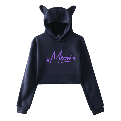 Viral cat sweater with cat ears on hood "Meow"