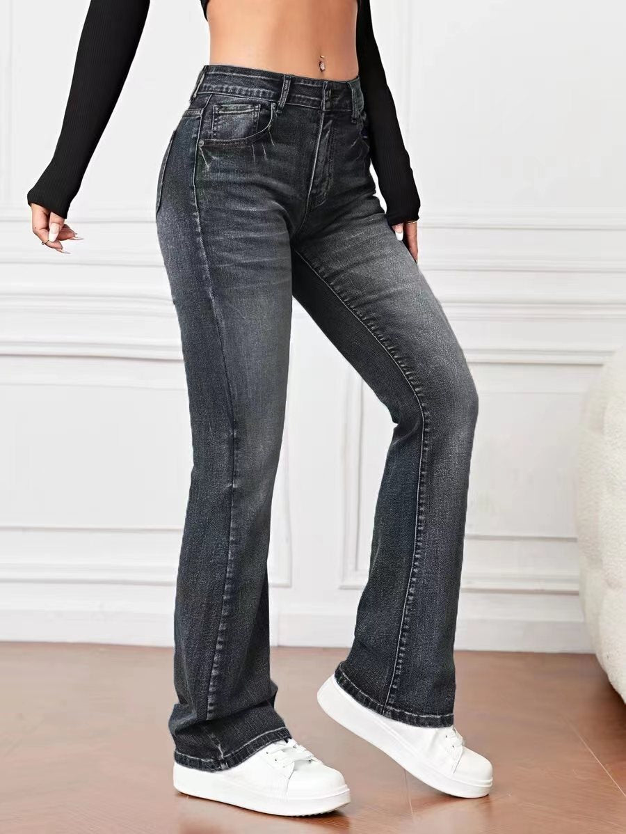 Denim High Waist Loose And Slimming Bootcut Trousers