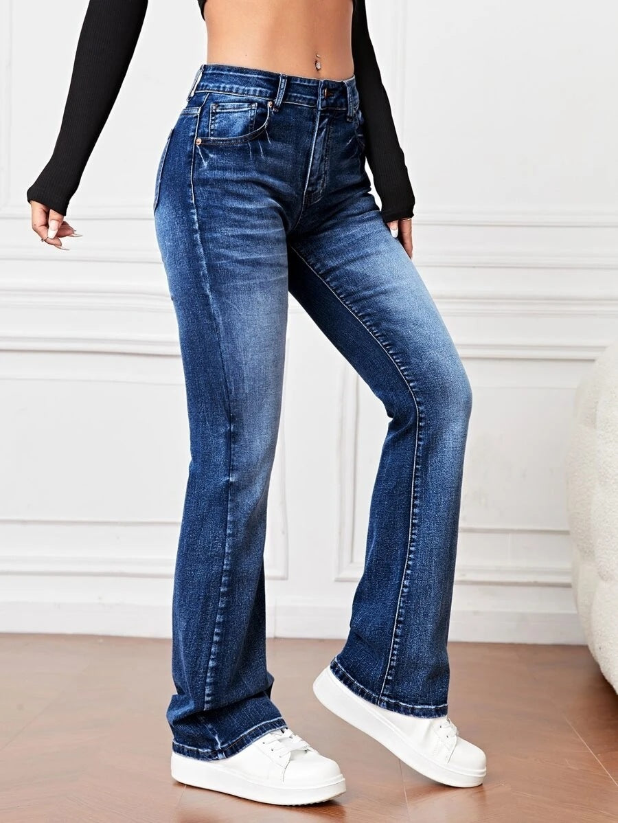 Denim High Waist Loose And Slimming Bootcut Trousers