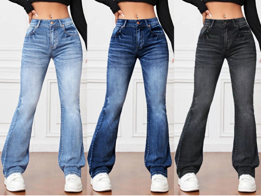 Denim High Waist Loose And Slimming Bootcut Trousers