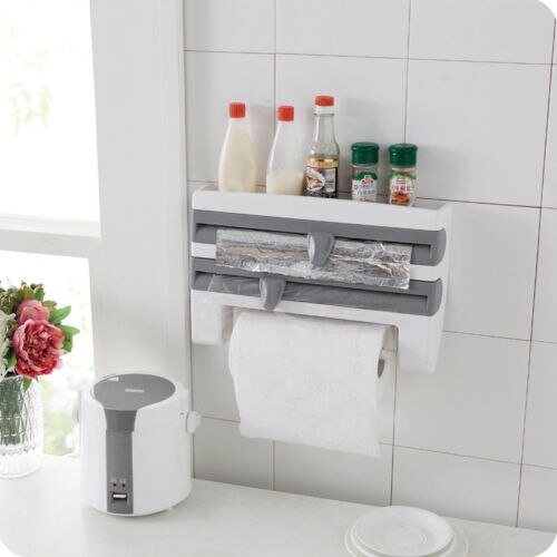 4 in 1 Kitchen Organizer Wall Mount- Towel -Roll- Holder- Hanger- Organizer