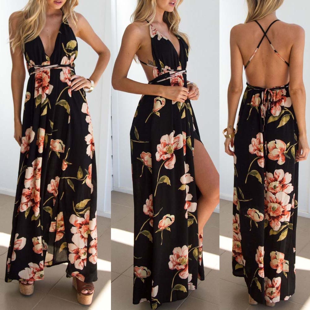 Summer Boho Maxi Long Dress Evening Sexy Party Beach Dresses Sundress