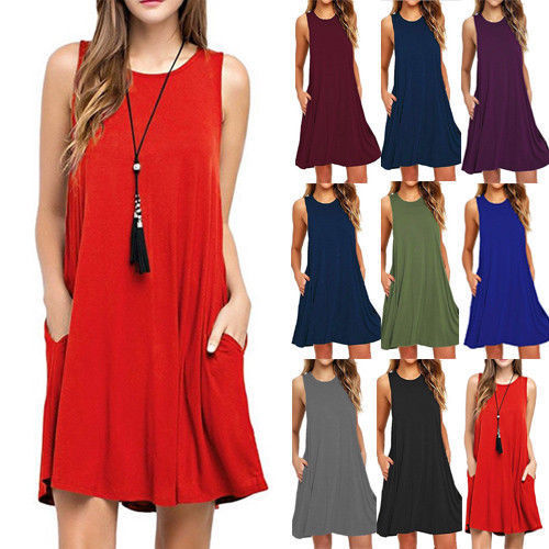 Summer Women Casual Pocket Dress Ladies T Shirt Dresses