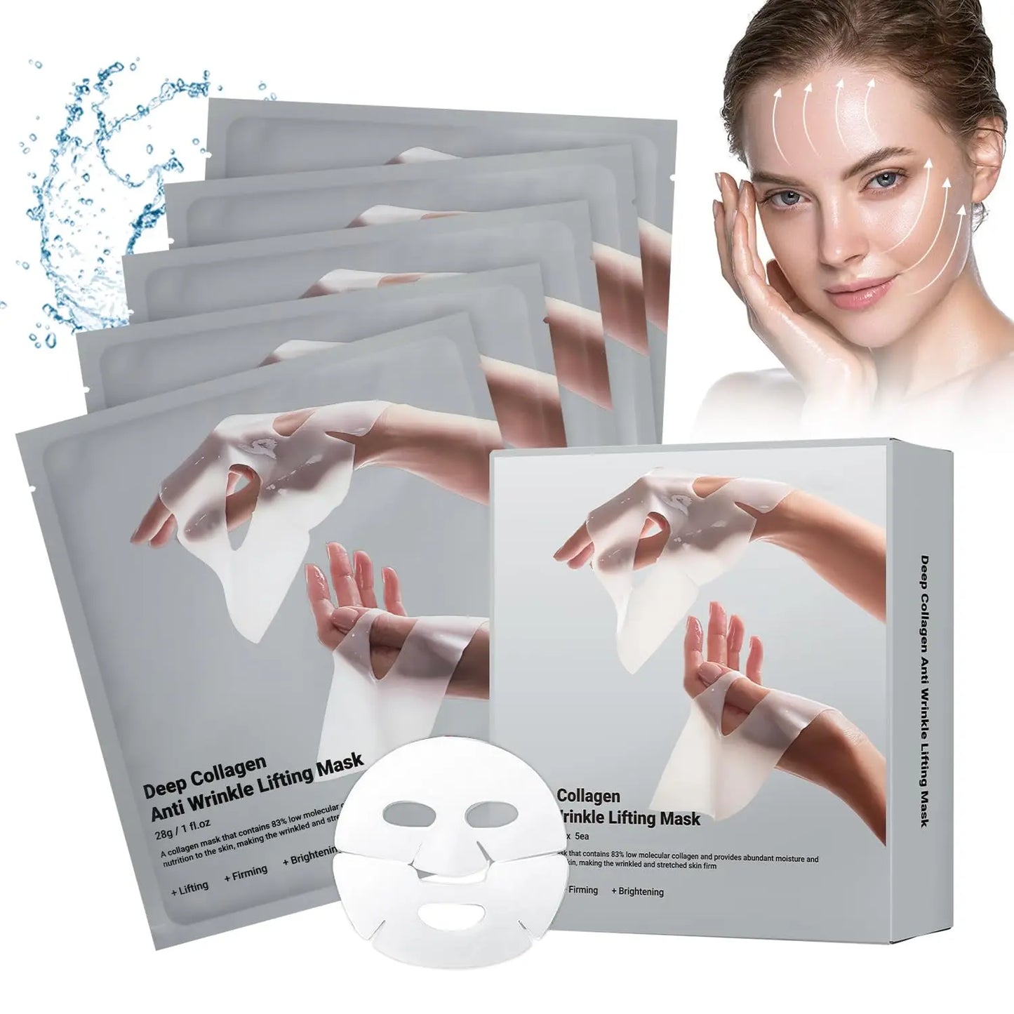 Deep Collagen anti Wrinkle Lifting Mask Collagen Face Mask Overnight, Deep Collagen Mask for Lifting Firming Moisturizing(5Pack)