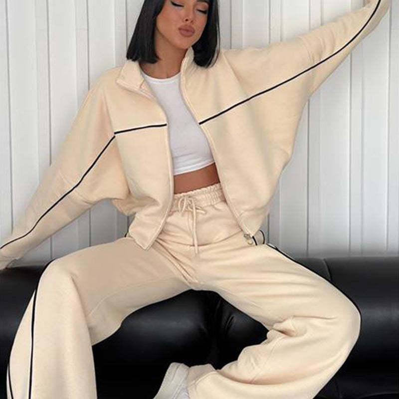 Women's Suit Long Sleeve Half Turtleneck Cardigan Trousers