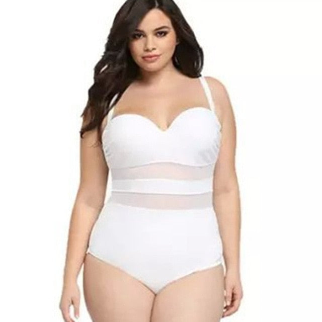 One-Piece Swimsuit with Sweatheart See-Through Mesh Bodice