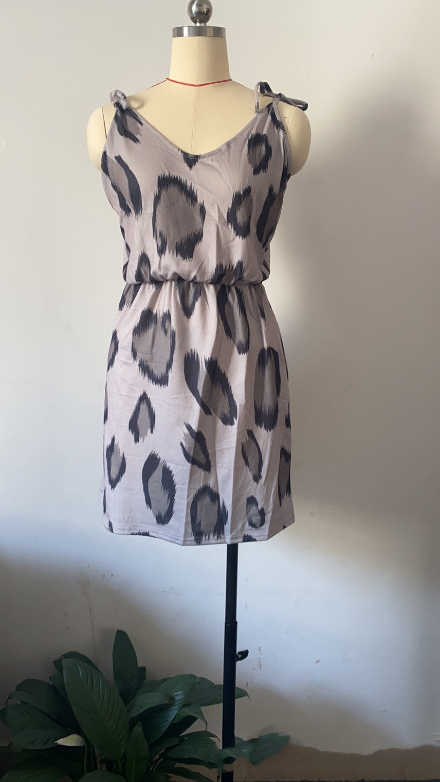 Printed Leopard V-Neck Slip Dress