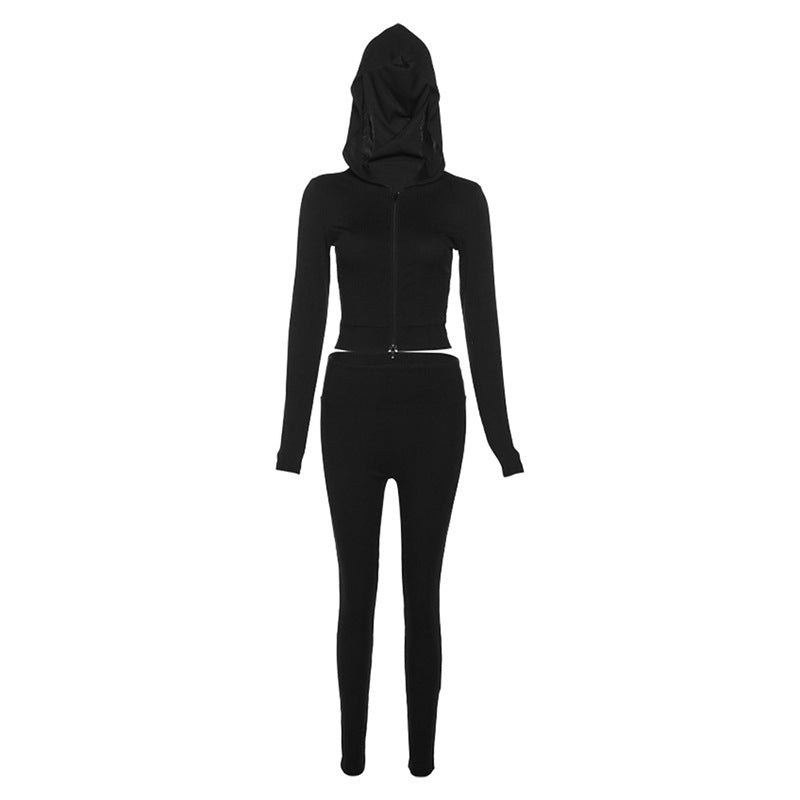 Women's Fashion Casual Hooded Coat High Waist Slim Trousers Suit Women