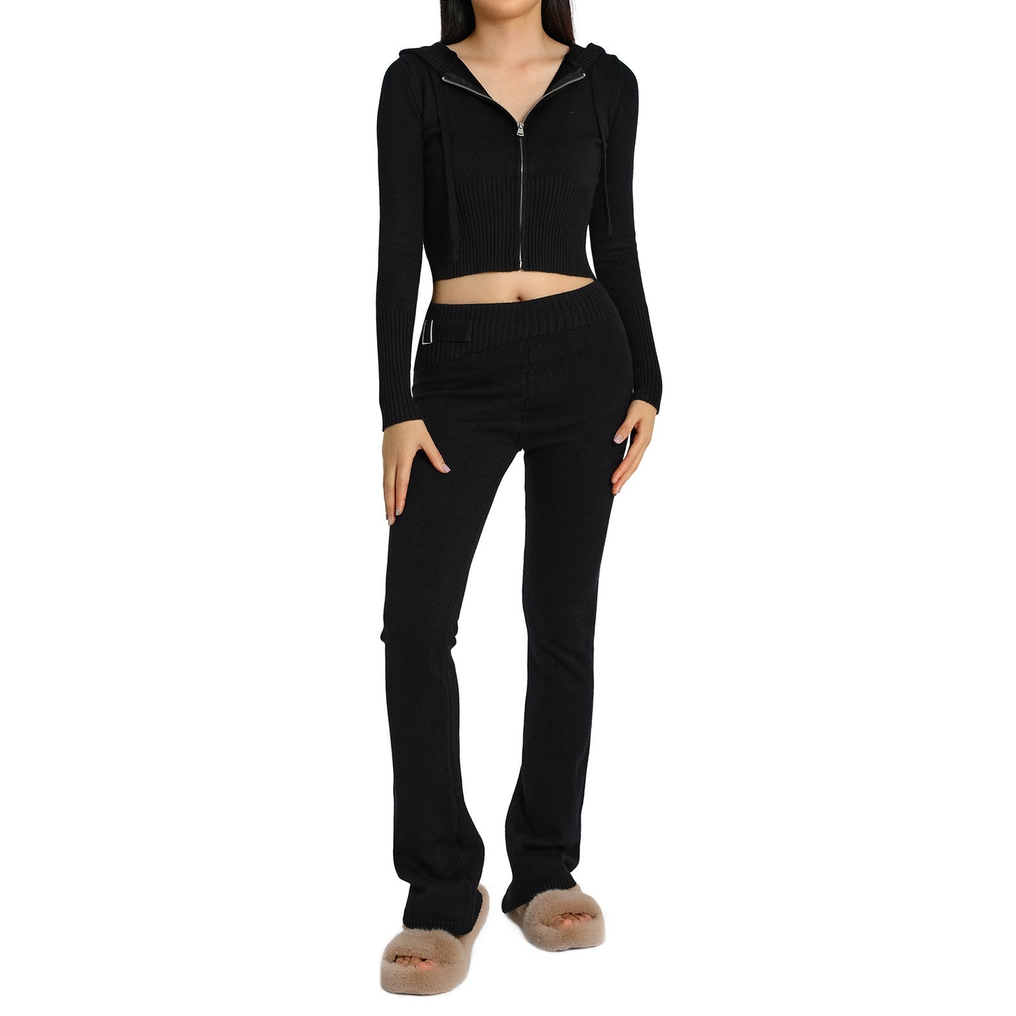 Knitted Hooded Suits Women's Fashion High Waist