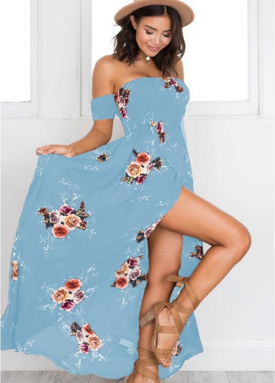 Boho style long dress women Off shoulder beach summer dresses