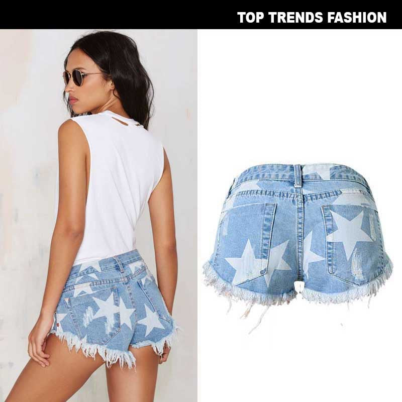 Star Print Denim Shorts