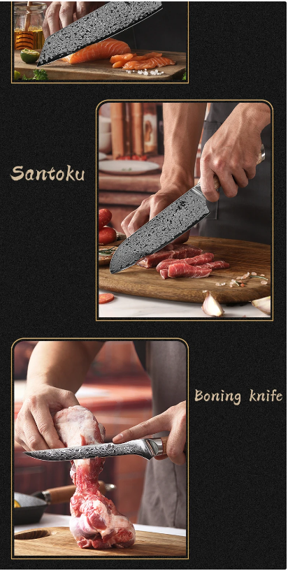 Professional Knive Set Elevate Your Culinary Experience with the 67-Layer Steel V Gold 10 Damascus Kitchen Knives