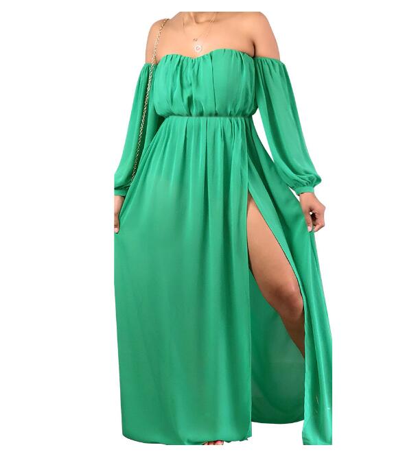 Boho Summer Maxi Dress- Off Shoulder Long Sleeve White Chiffon Beach Dress