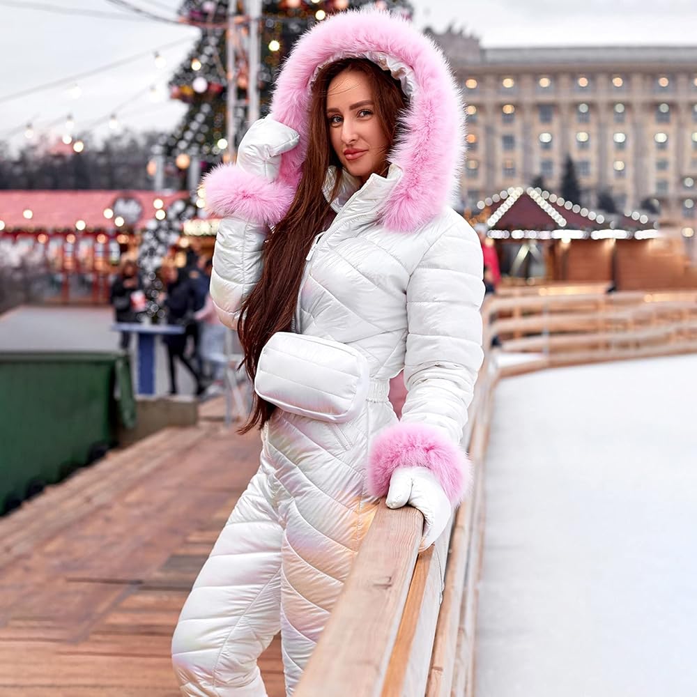 LuxeTrail™ Winter Jumpsuit (White/Pink)