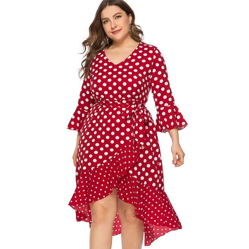 Summer new arrival Plus Size midi Dot dress 4XL 5XL 6XL woman fashion ladies bandage dress