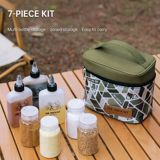 Outdoor seasoning storage bag 7-piece camping seasoning bottle storage bag seasoning can set portable makeup bag