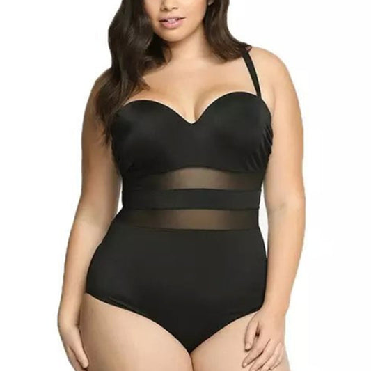 One-Piece Swimsuit with Sweatheart See-Through Mesh Bodice