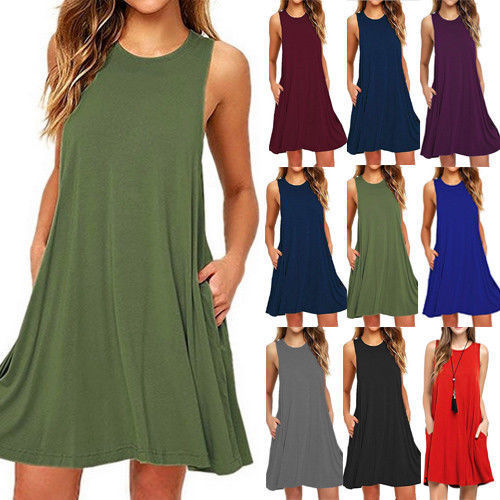 Summer Women Casual Pocket Dress Ladies T Shirt Dresses