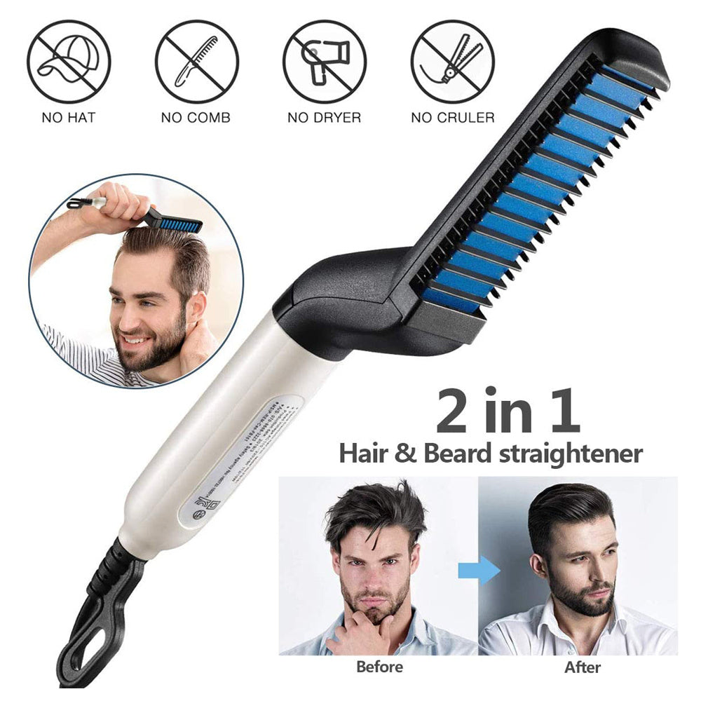 Electric Hair Straightener Brush,Men Quick Beard Straightener Styler Comb,Hair Straightening,Curly Hair Straightening Comb,Side Hair Detangling,Multifunctional Hair Curling Curler