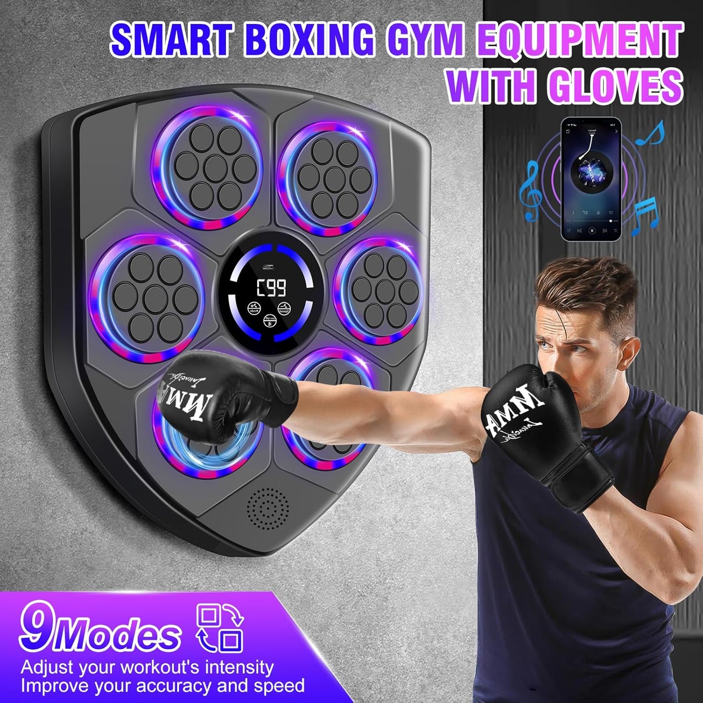 New Bluetooth Music Boxing Machine 10 Modes Sports Fitness Muay Thai Training Sandbag Boxing Wall Target Children Birthday Gift