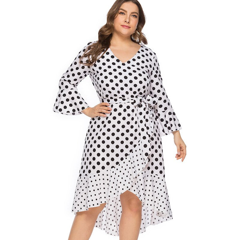 Summer new arrival Plus Size midi Dot dress 4XL 5XL 6XL woman fashion ladies bandage dress