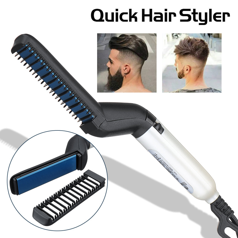 Electric Hair Straightener Brush,Men Quick Beard Straightener Styler Comb,Hair Straightening,Curly Hair Straightening Comb,Side Hair Detangling,Multifunctional Hair Curling Curler