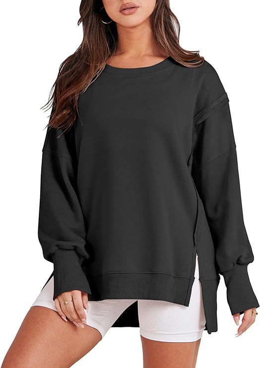 Round Neck Long Sleeve Top Female Frayed Hem Split Patchwork Sweater