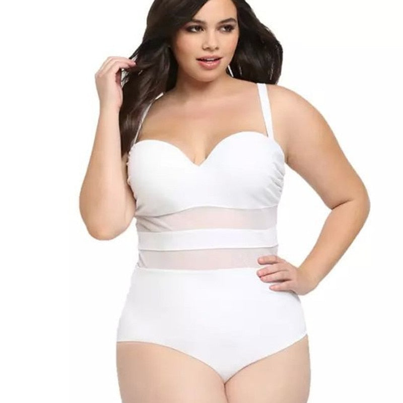 One-Piece Swimsuit with Sweatheart See-Through Mesh Bodice