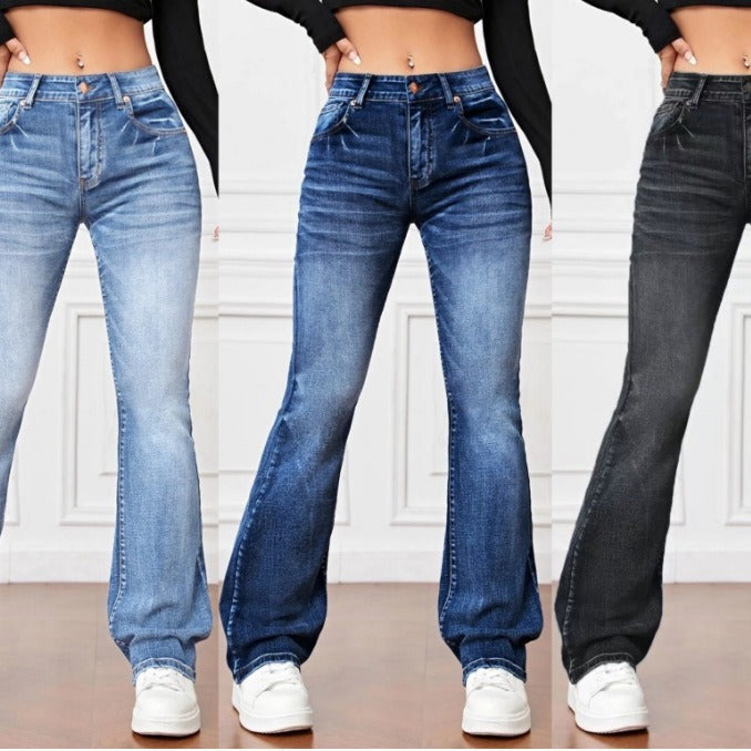 Denim High Waist Loose And Slimming Bootcut Trousers