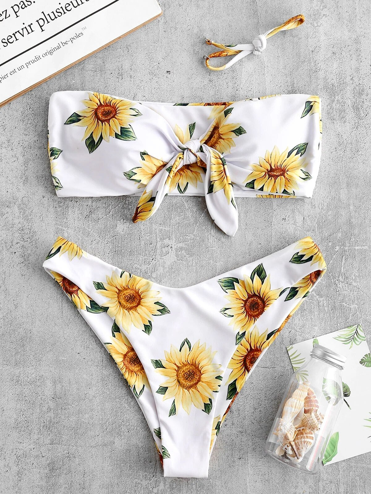 Strapless Yellow Bandeau V Cut Bikini