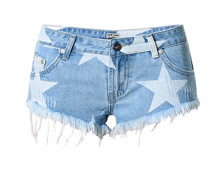 Star Print Denim Shorts