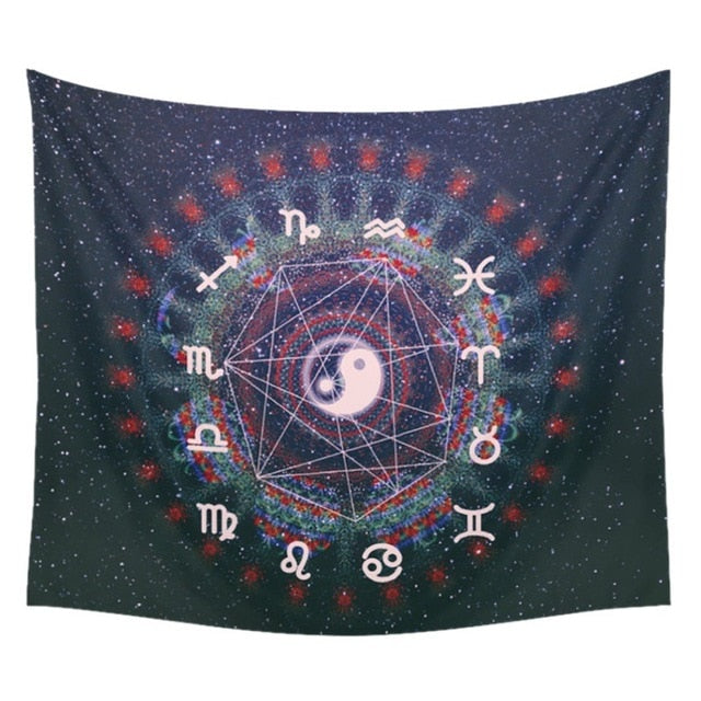 Boho 59x70in  Zodiac and Moon Tapestry Wall Hanging