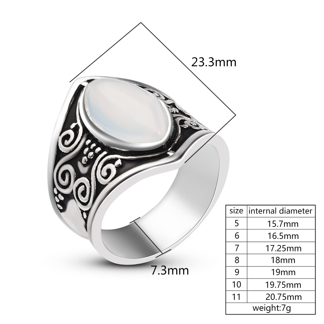 Vintage Silver Big Stone Ring for Women Fashion Bohemian Boho Jewelry