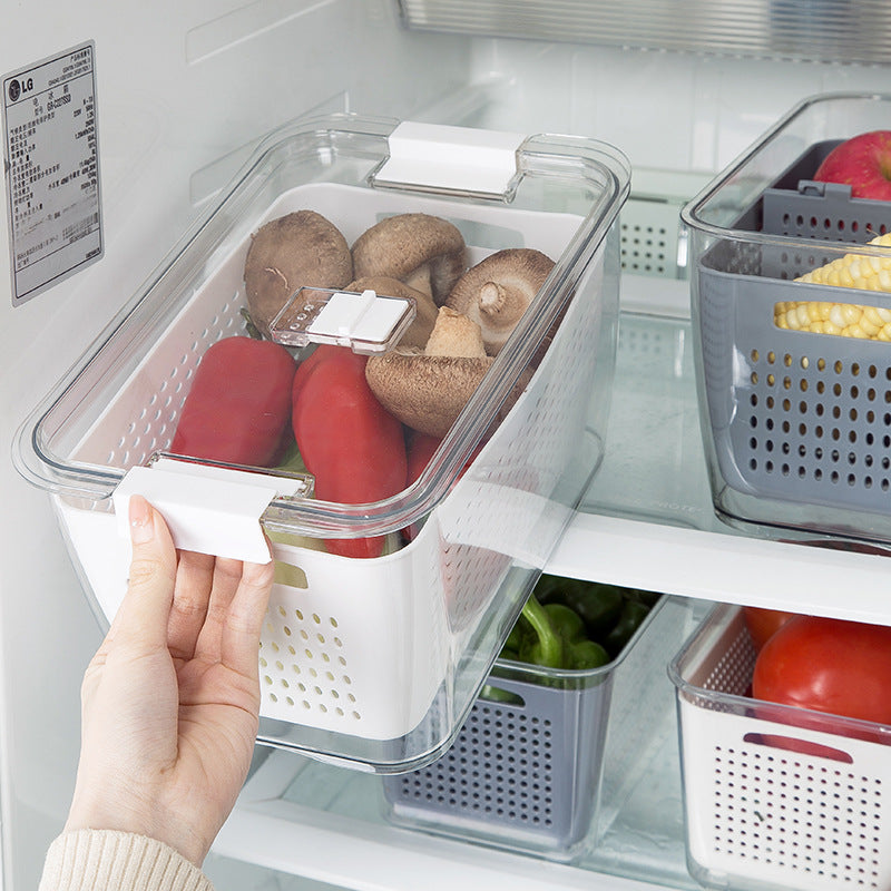 Kitchen Household Refrigerator Fresh-Keeping Box Vegetable Storage Box Kitchen Drain Basket Sealed Freezer Storage Box