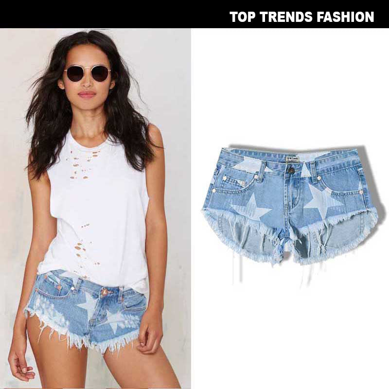 Star Print Denim Shorts