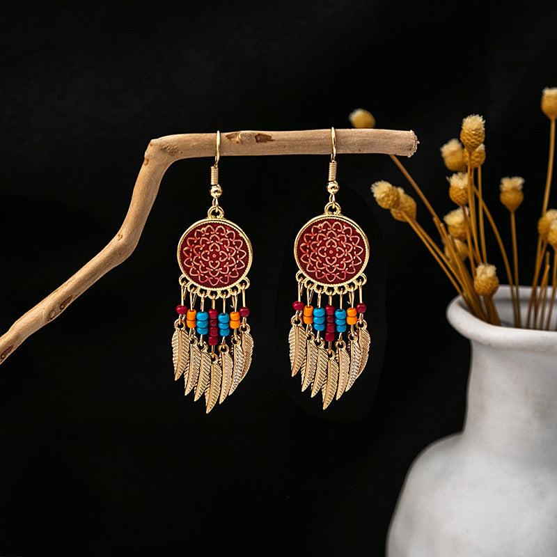 Boho Mandela Earings with Feather