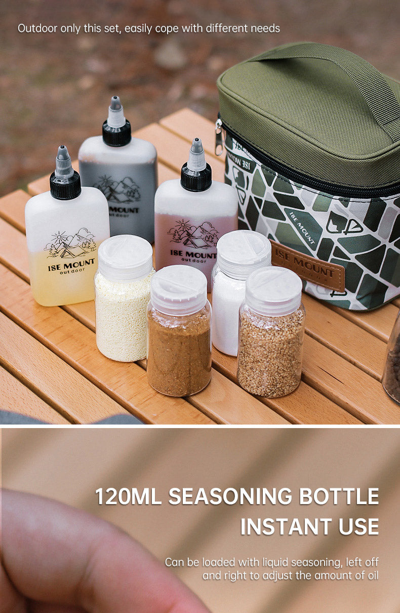 Outdoor seasoning storage bag 7-piece camping seasoning bottle storage bag seasoning can set portable makeup bag