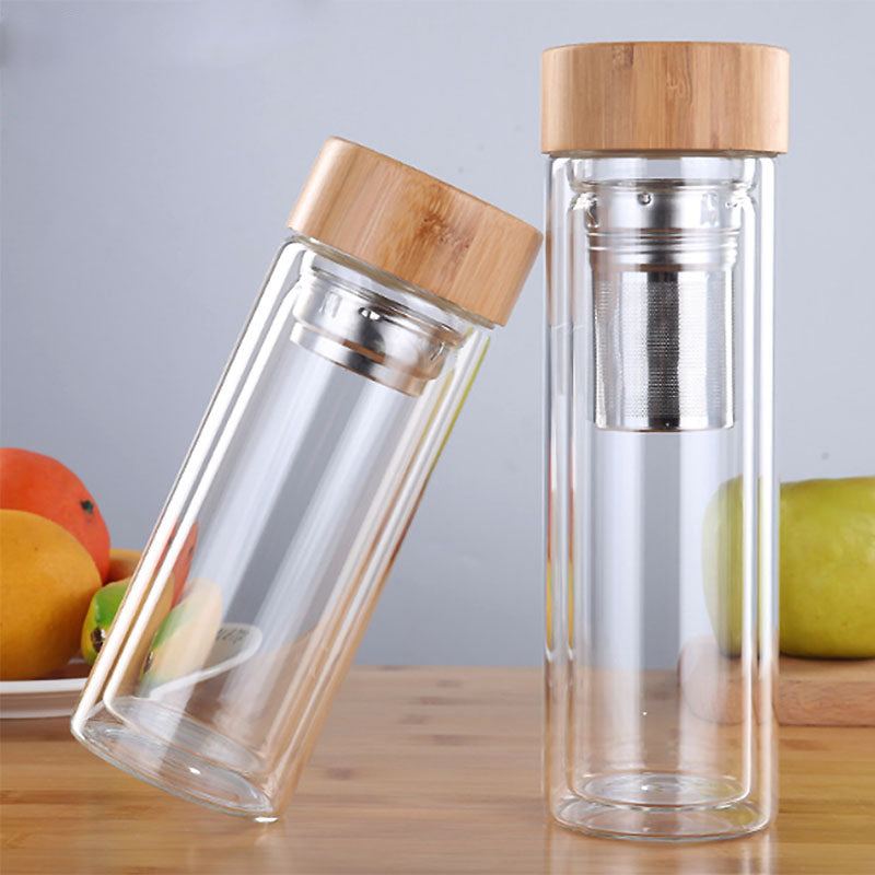 Tumbler 450Ml Glass Water Bottle Anti-scald Double Wall Tea Bottle With Infuser Filter Strainer Office Clear Drinking Bottle