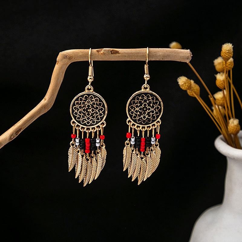 Boho Mandela Earings with Feather